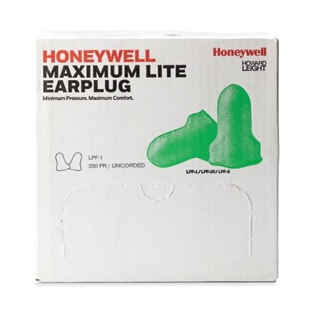 Honeywell Environmental MAXIMUM LITE Disposable Polyurethane Foam Ear Plugs, T-Shape Shape, 30dB, Green LPF1